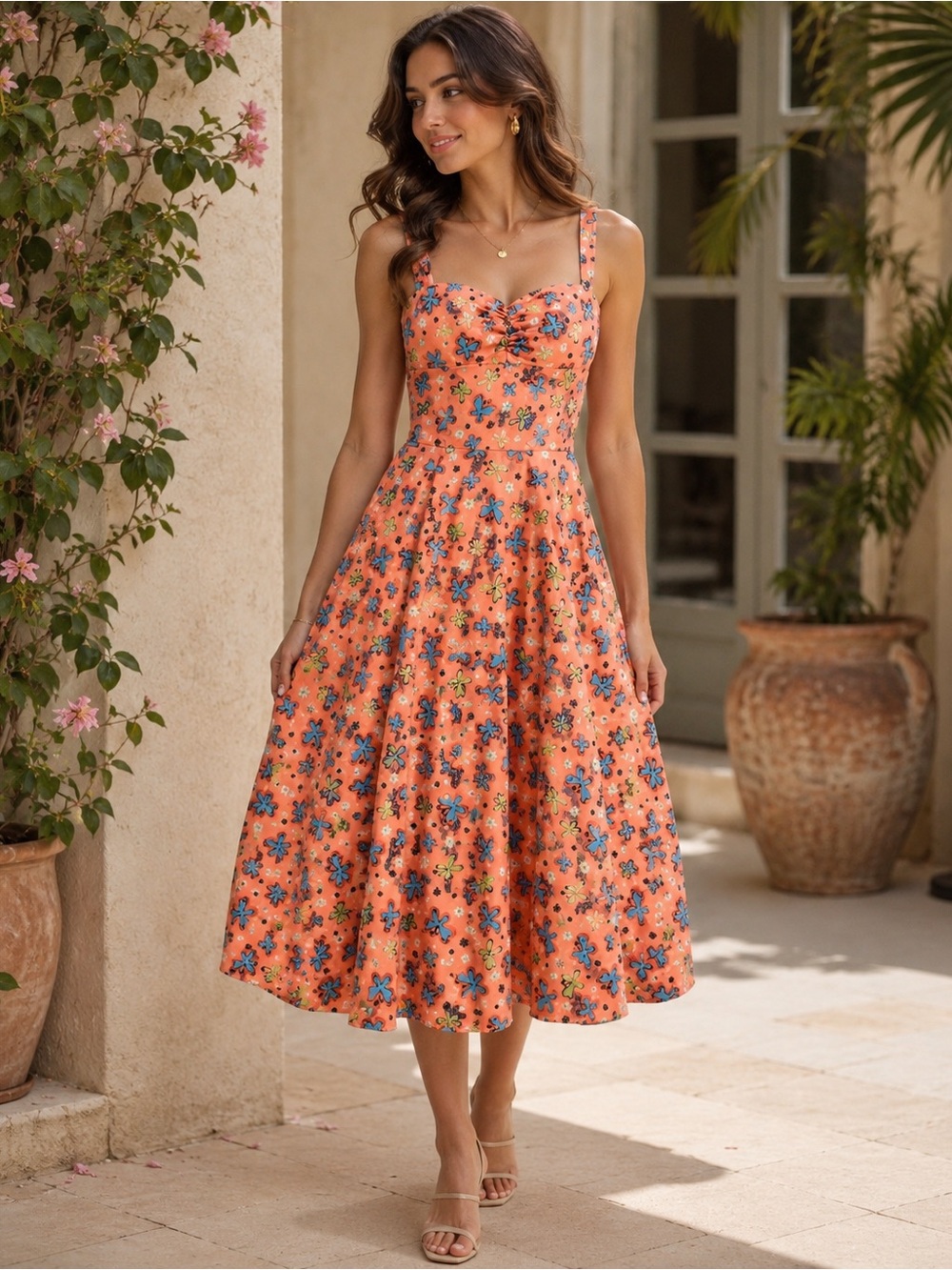 Mary Blair by Pinup Couture Coral Butterfly Fit & Flare Dress Rockabilly Retro